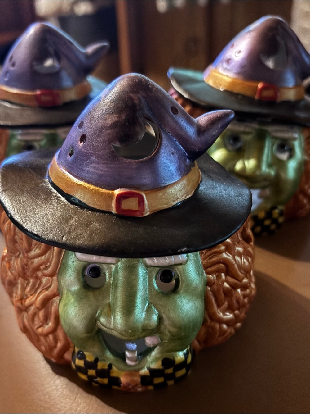(1) Vintage Halloween Witch Ceramic Tea Light Candle Holder